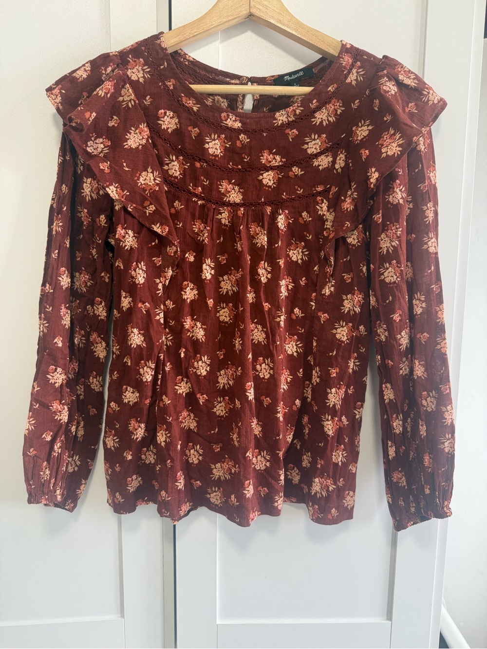 Madewell Floral Ruffle Cotton Blouse Size Small - Picture 2 of 6